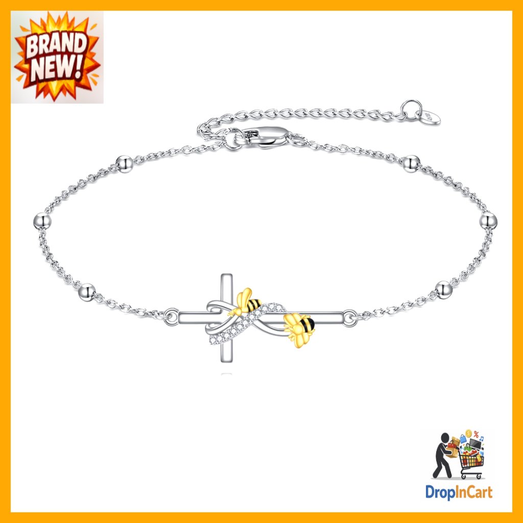 Sterling Silver Bee Cross Anklet Elegant Spiritual Jewelry Gift For Women